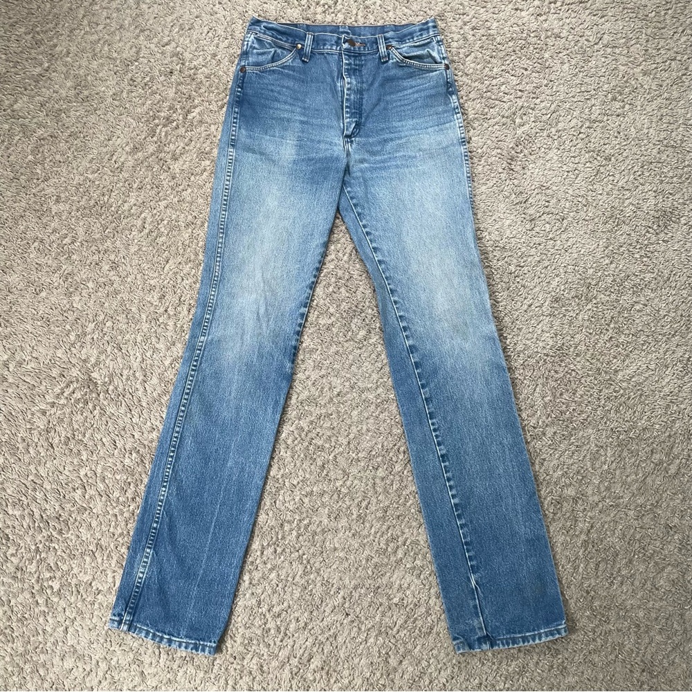 Wrangler Men’s Jeans 31x38 Blue Denim Straight Light Wash Western Cowboy Rodeo